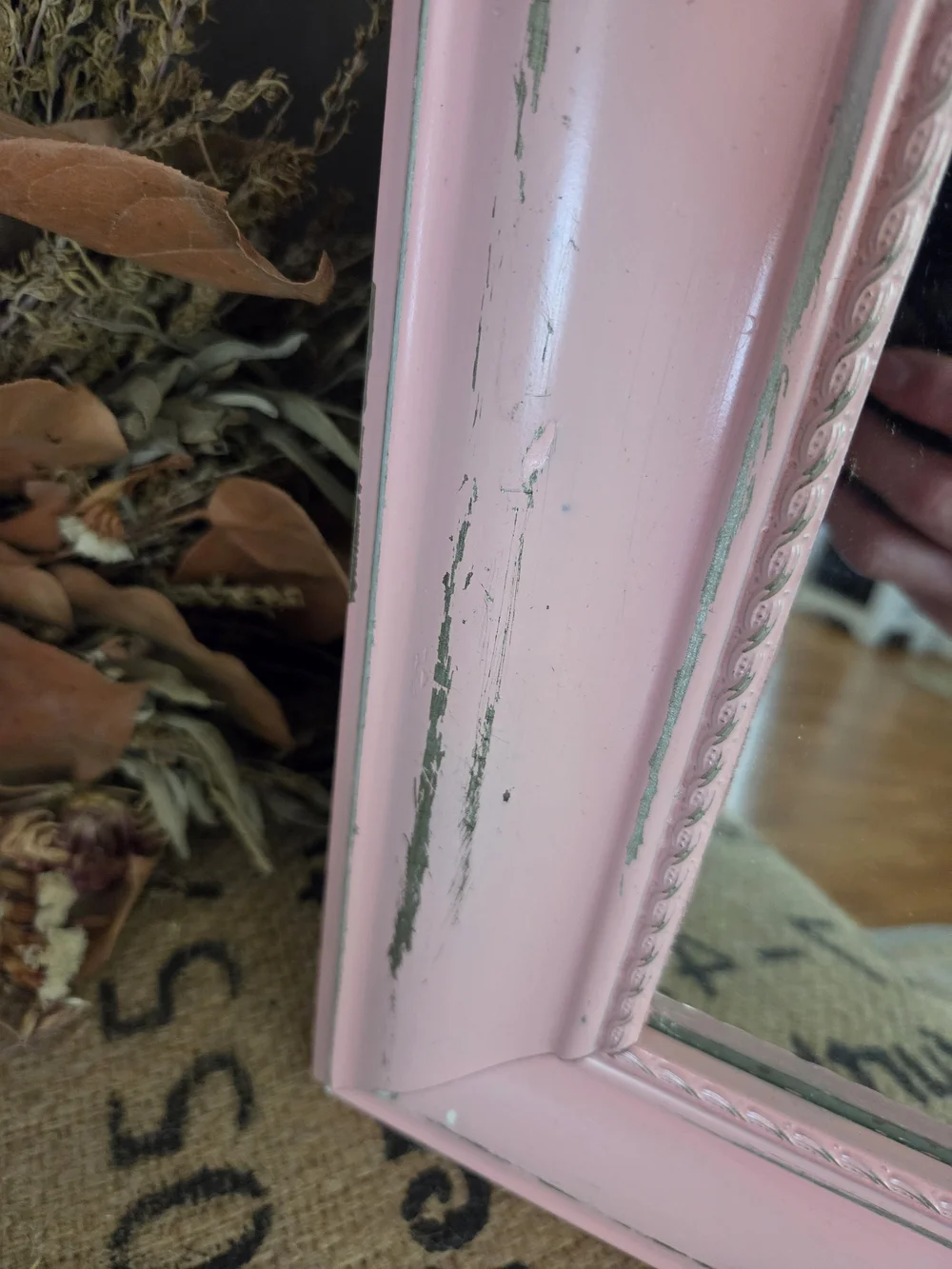 Pink Distressed Square Wall Mirror - Unbranded